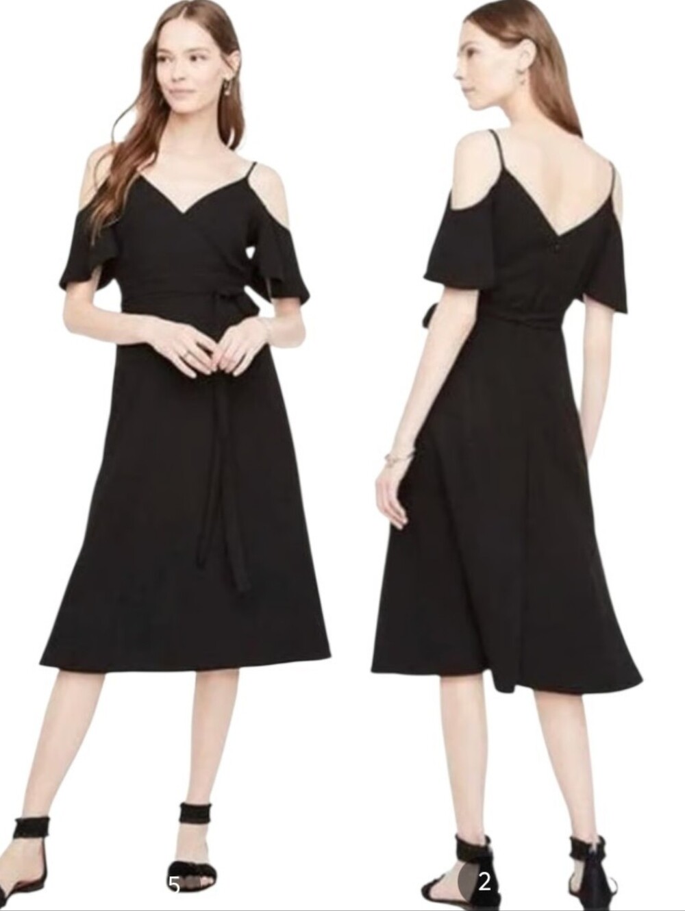 Ann Taylor Black Cold Shoulder Tie Belt Midi Dress
